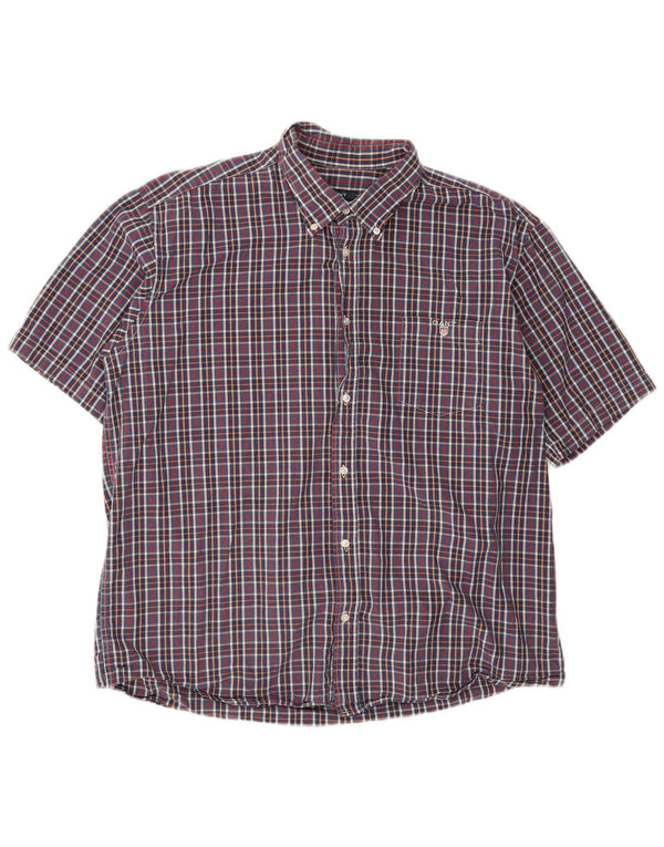 Gant Herren Kurzarm-Hemd mit normaler Passform, 3XL, blau kariert