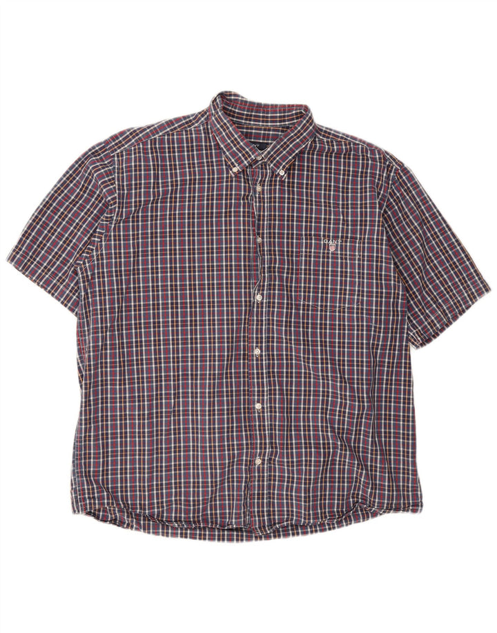 Gant Herren Kurzarm-Hemd mit normaler Passform, 3XL, blau kariert