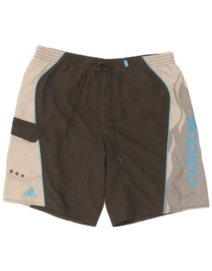 Adidas Herren-Badeshorts mit Grafik, groß, graues Colourblock-Polyester