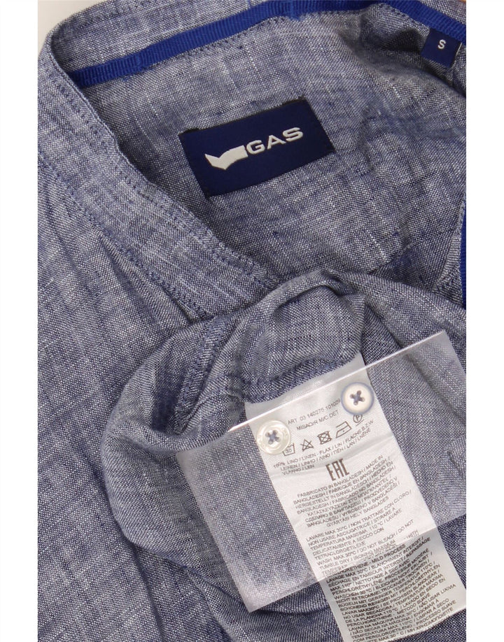 GAS Mens Short Sleeve Pullover Shirt Small Blue Linen Vintage Gas and Second-Hand Gas from Messina Hembry 