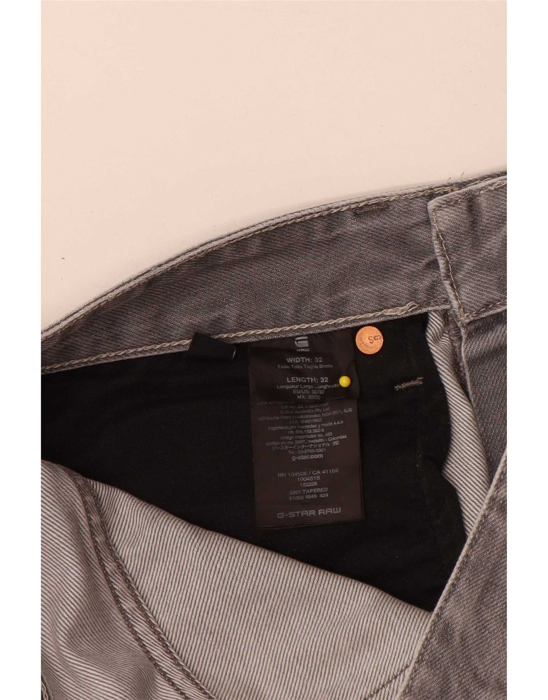 G-Star Herren 3301 Tapered Jeans W32 L32 Graue Baumwolle