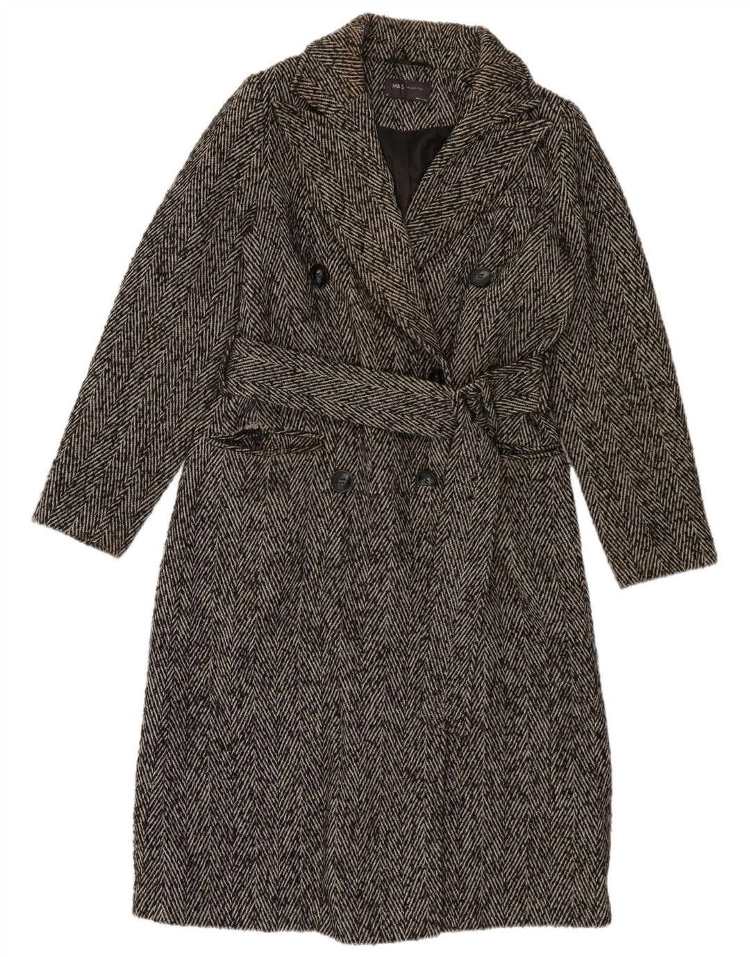 Marks & Spencer Zweireihiger Damenmantel UK 10 Small Grey Herringbone