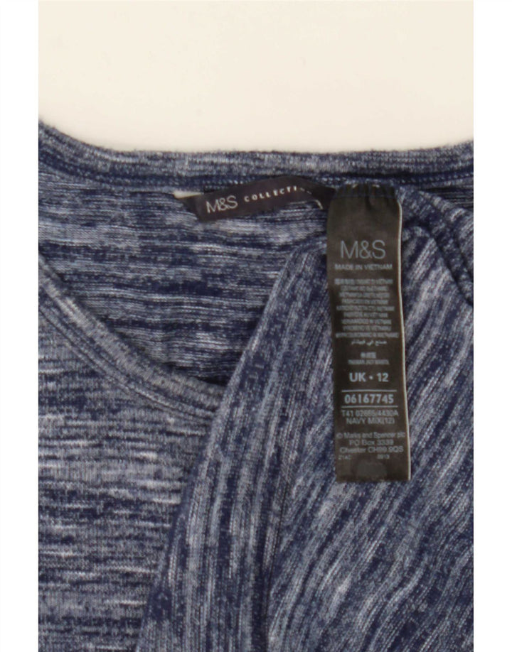 Marks & Spencer Damen Top Langarm UK 12 Mittelblau geflecktes Polyester