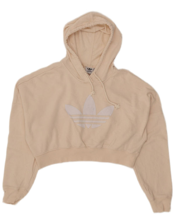 Adidas Damen Crop Graphic Übergroßer Kapuzenpullover UK 4 XS Beige Baumwolle