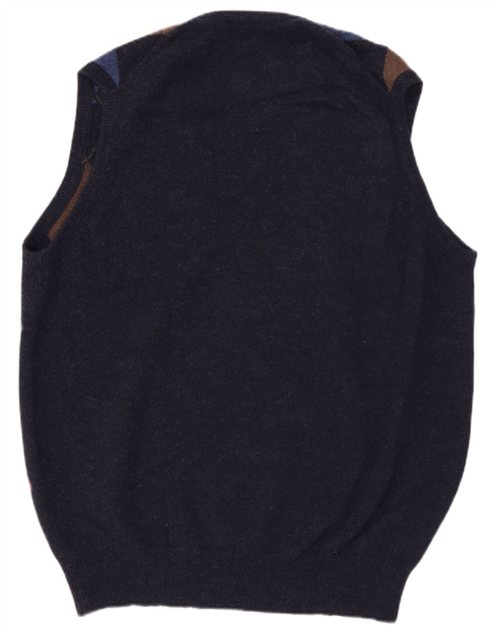 WILLIAM LOCKIE Herren Weste Tank Top IT 52 Große marineblaue Lammwolle