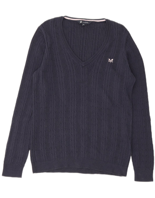Crew Clothing Damen-Pullover mit V-Ausschnitt, UK 14, mittelmarineblaue Baumwolle