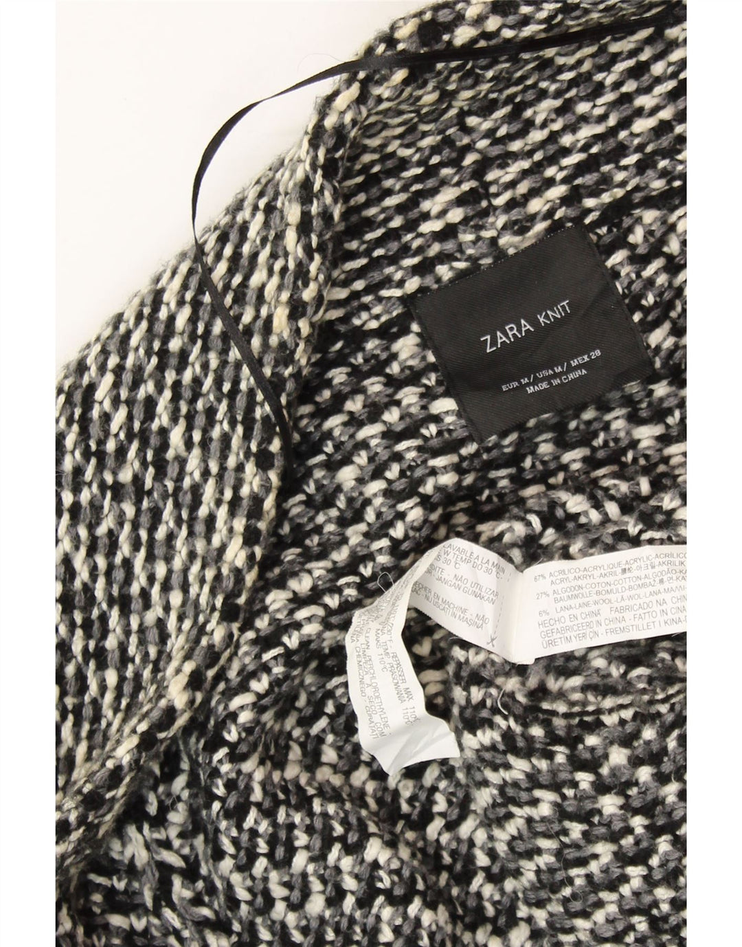 ZARA Damen-Strickjacke, übergroß, offen, Gr. 14, mittelschwarz meliert