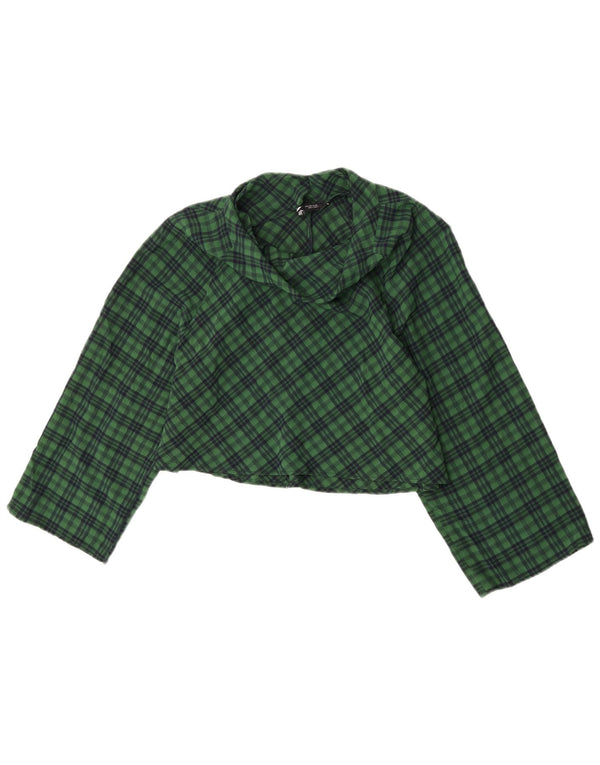 Zara Damen Crop 3/4 Ärmel übergroße Bluse Top UK 10 Small Green Check