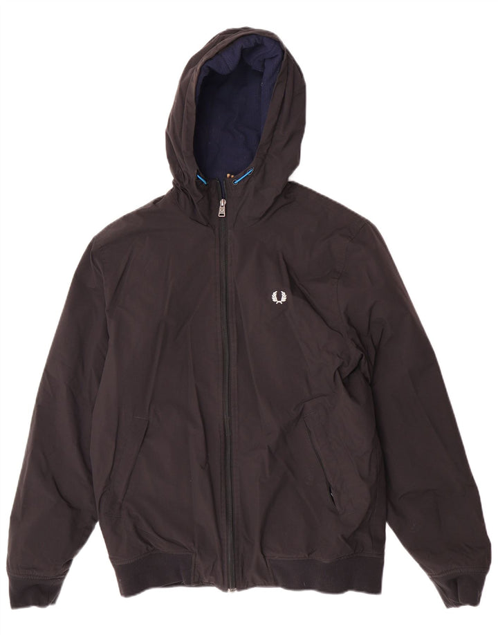 Fred Perry Herren Bomberjacke mit Kapuze UK 36 Small Schwarz Polyamid
