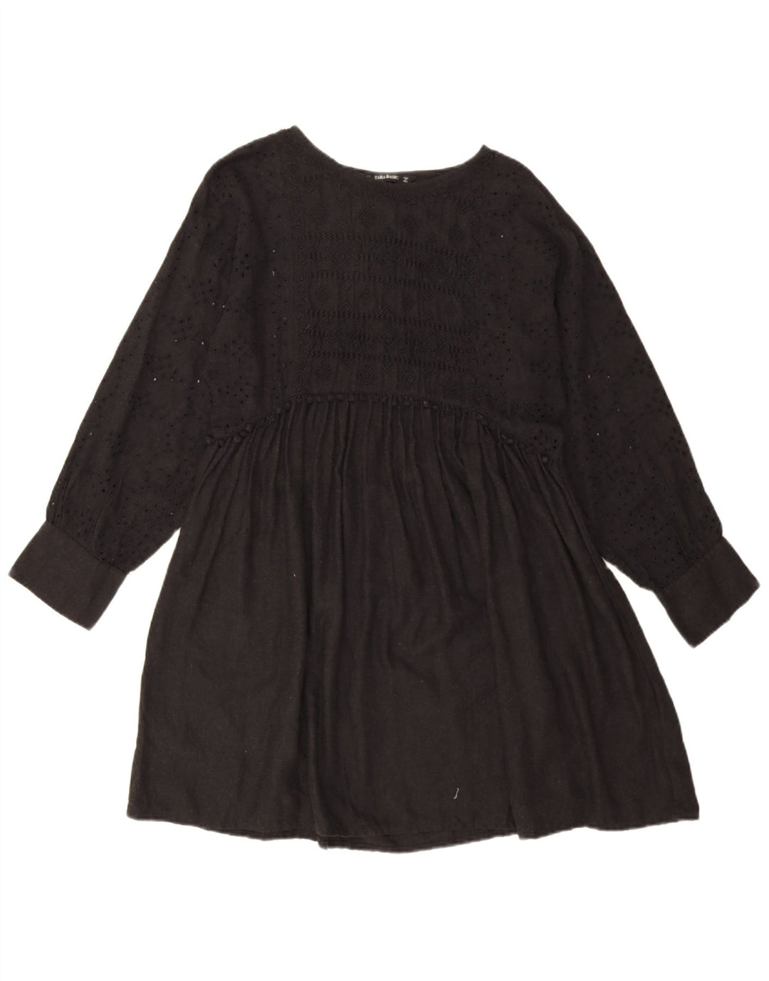 Langärmliges, übergroßes Basic-Kleid von Zara für Damen, Gr. 10, Größe S, Schwarz, Blumenmuster