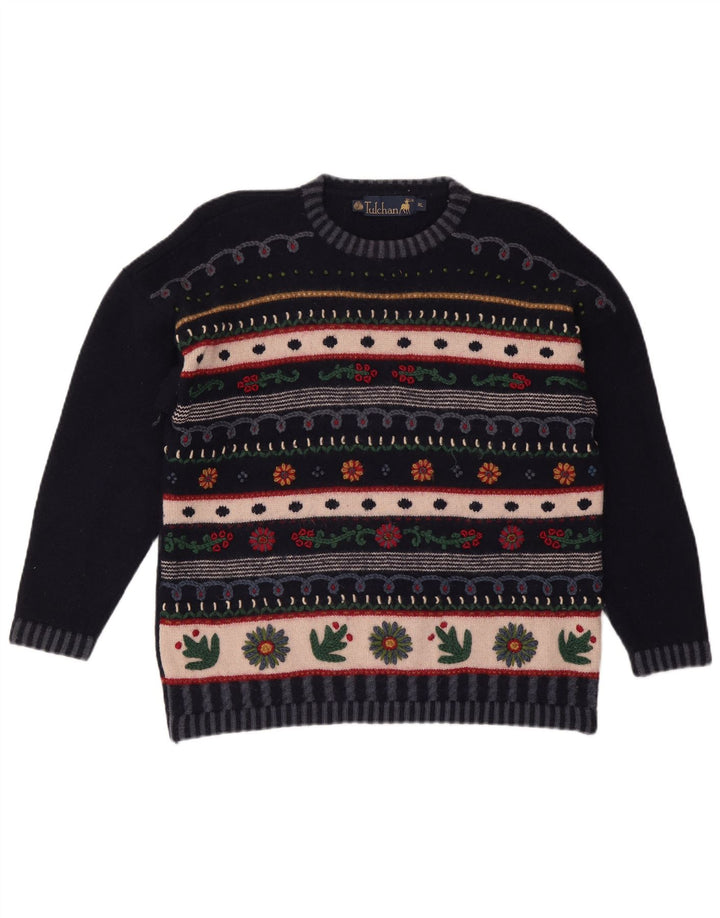 TULCHAN Damen-Pullover mit Rundhalsausschnitt, UK 18, XL, Marineblau, Fair-Isle-Wolle