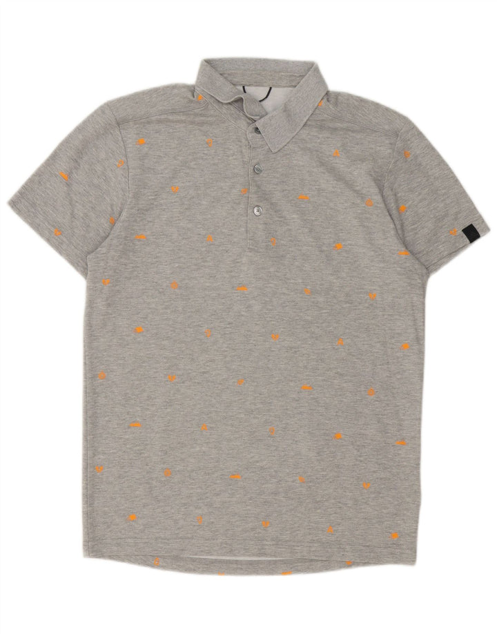 Adidas Herren-Poloshirt mit abstraktem Muster, UK 40/42, mittelgraue Baumwolle