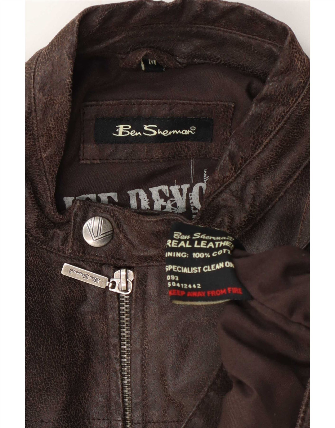 Ben Sherman Herren Leder Bikerjacke UK 38 Mittelbraun