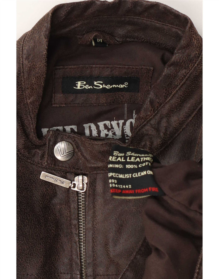 Ben Sherman Herren Leder Bikerjacke UK 38 Mittelbraun