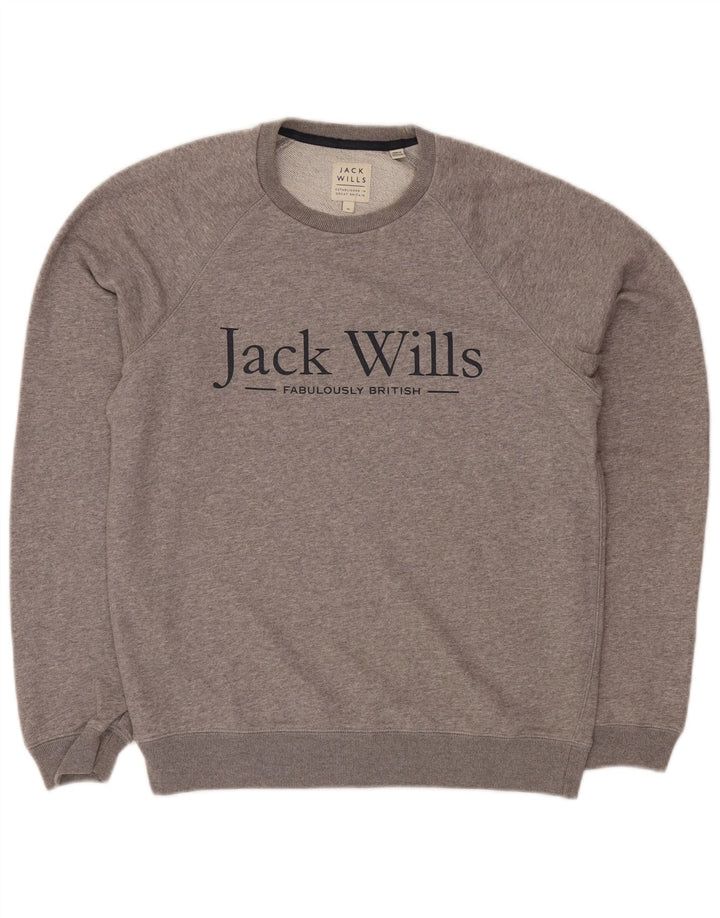 Jack Wills Herren-Sweatshirt mit Grafik, mittelgrau gesprenkelte Baumwolle