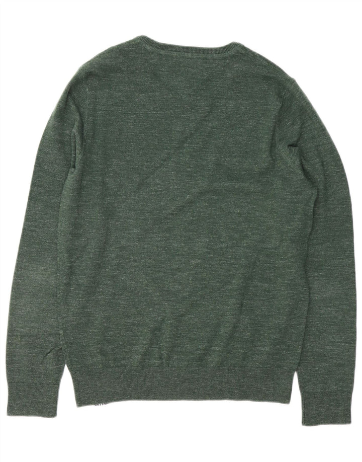 Tommy Hilfiger Herren-Pullover mit Rundhalsausschnitt, mittelgrün gefleckte Baumwolle