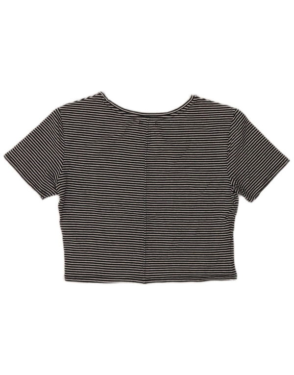 Zara Damen Crop T-Shirt Top UK 14 Große schwarz gestreifte Baumwolle