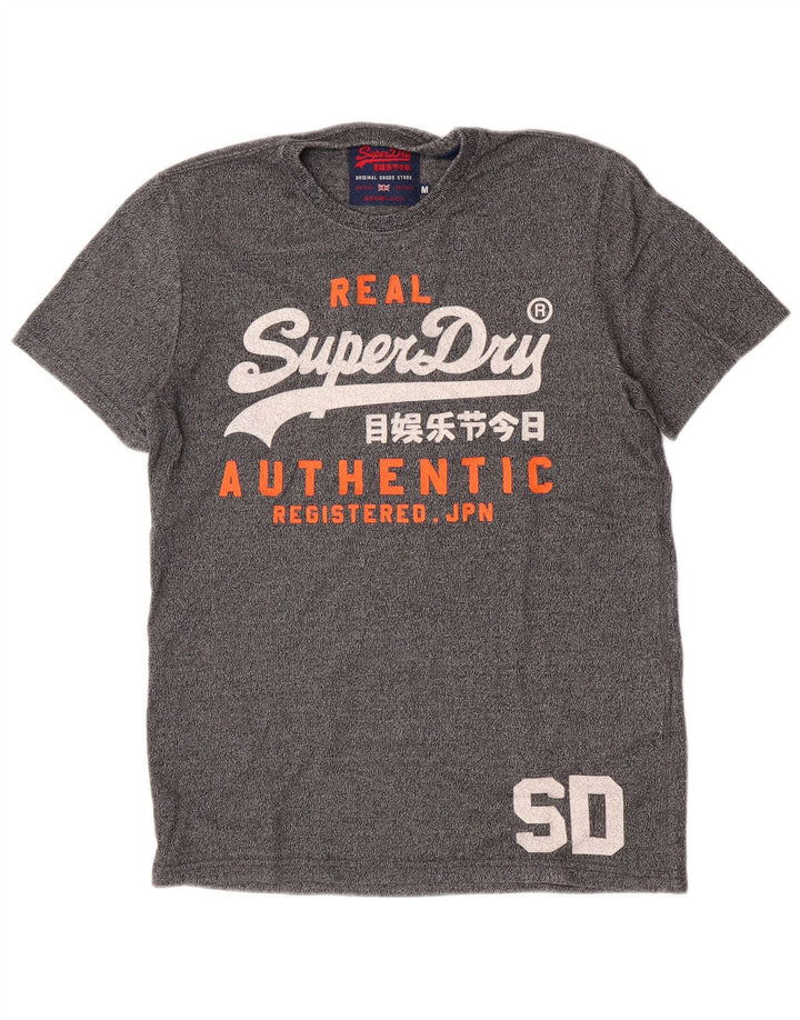 Superdry Herren Grafik-T-Shirt-Oberteil aus mittelgrau gesprenkelter Baumwolle