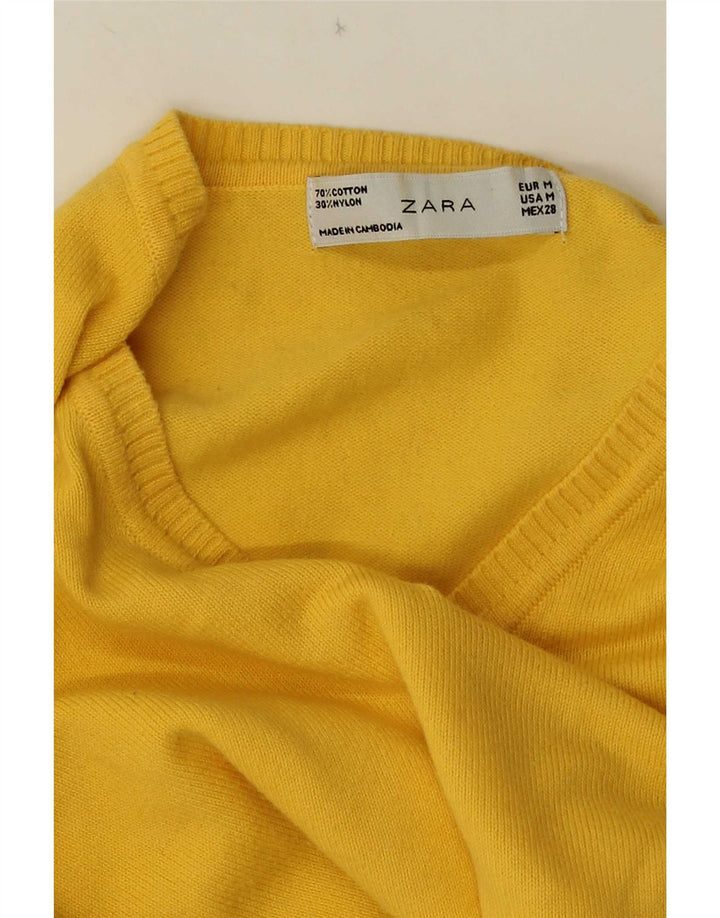 Zara Damen Crop V-Ausschnitt Pullover Pullover UK 12 Mittelgelb