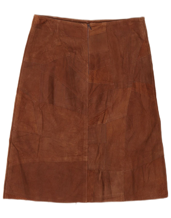 VINTAGE Damen Lederrock IT 42 Medium W30 Braunes Patchwork-Leder