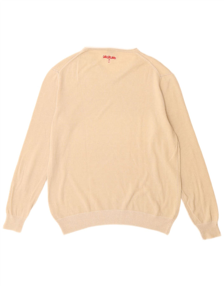Calvin Klein Jeans Herren-Pullover mit V-Ausschnitt, mittelbeige Baumwolle