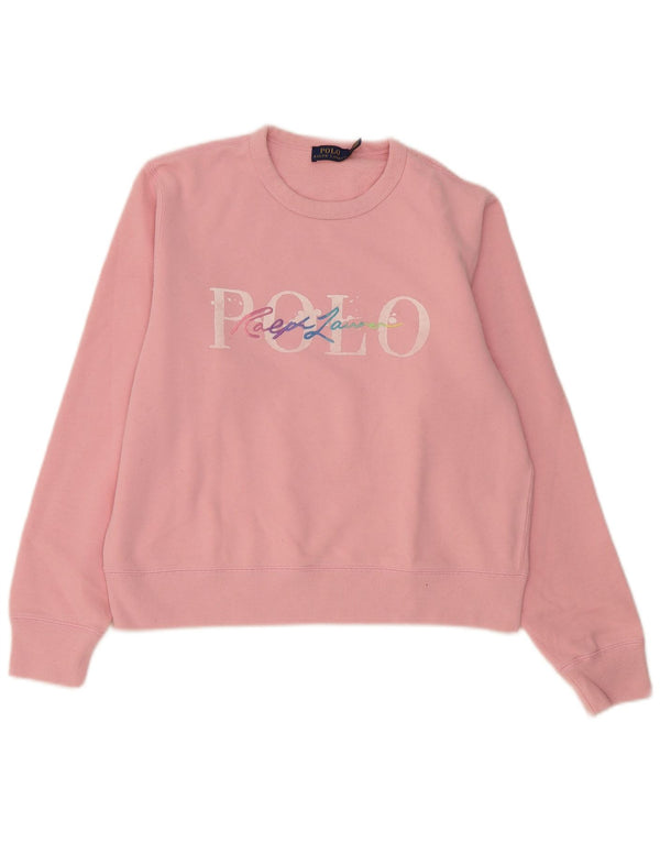 Polo Ralph Lauren Damen Grafik-Sweatshirt-Pullover UK 16 Large Rosa Baumwolle