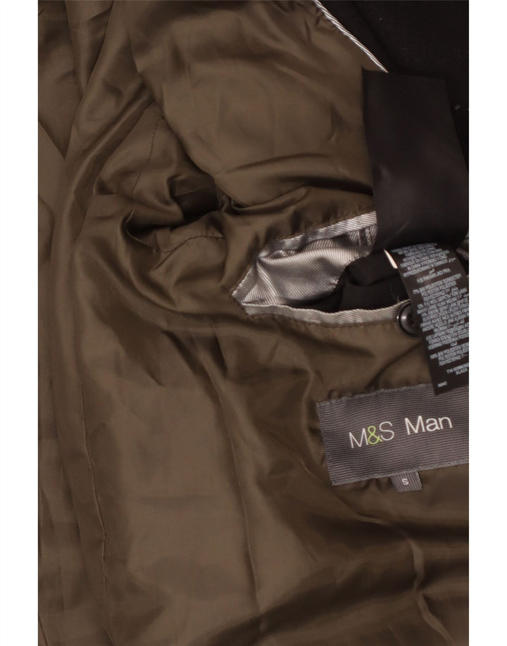 Marks & Spencer Herren Zweireihiger Mantel UK 36 Small Schwarz Polyester