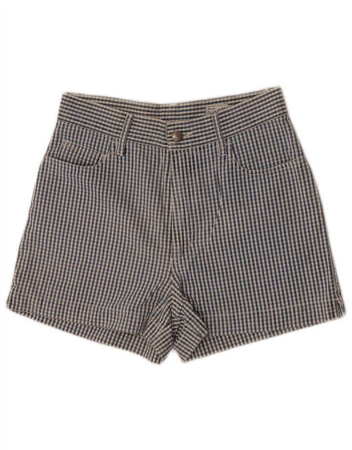 Gas Womens Casual Shorts W28 Mittelblaue Gingham-Baumwolle