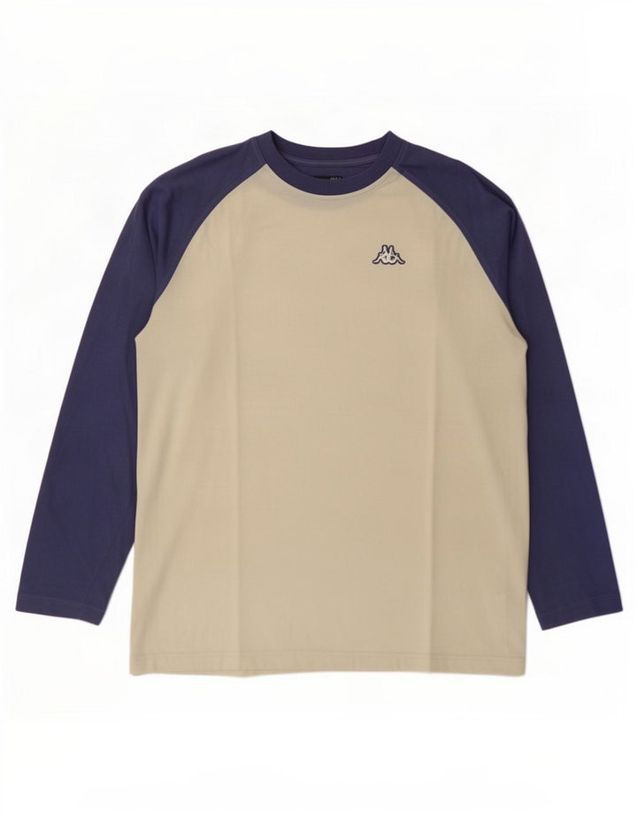 Kappa Herren-Oberteil, langärmelig, groß, gebrochenes Weiß, Colourblock-Baumwolle