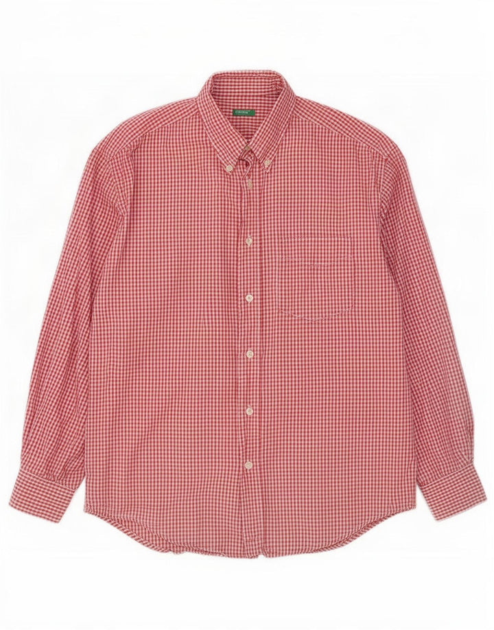 Benetton Herrenhemd aus mittelroter Gingham-Baumwolle