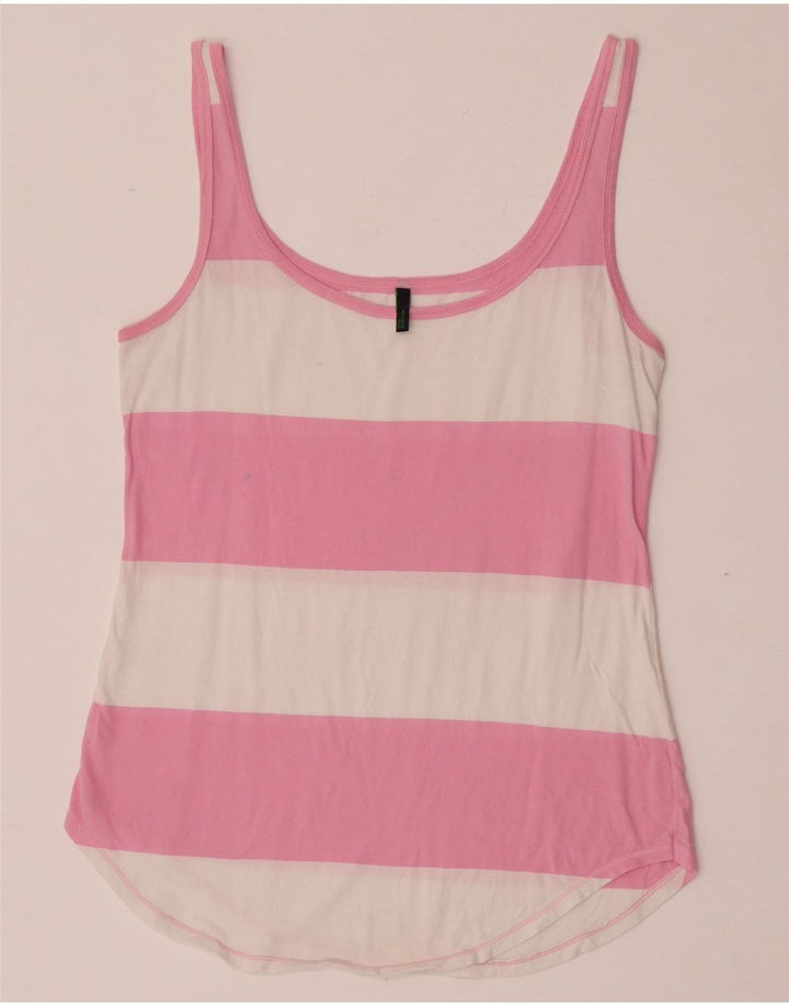 Benetton Damen-Trägershirt UK 12 Mittelrosa gestreift aus Baumwolle
