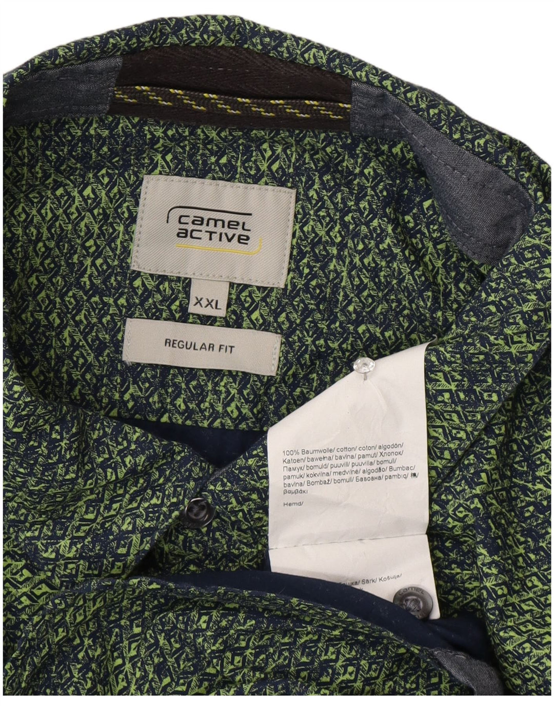 Camel Active Herren-Hemd mit regulärer Passform, 2XL, grüne, geometrische Baumwolle