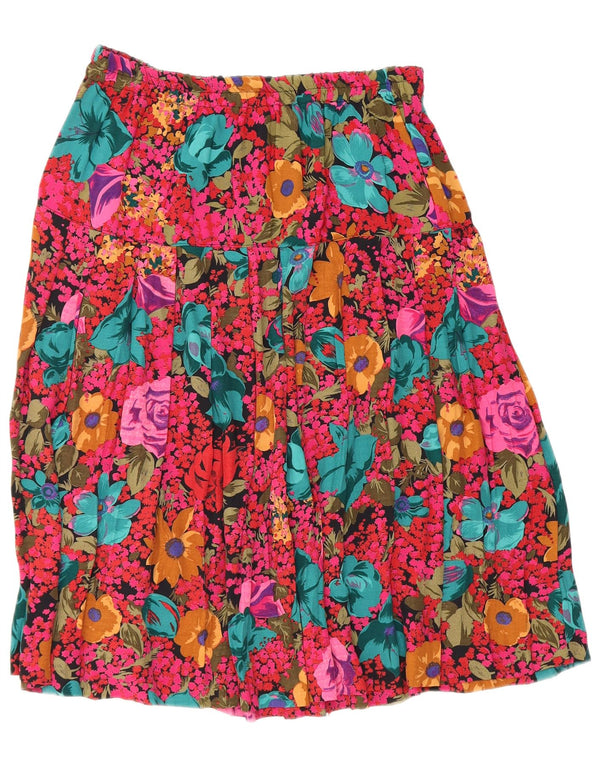 Vintage Damen Faltenrock W36 XL Rosa Blumen Viskose