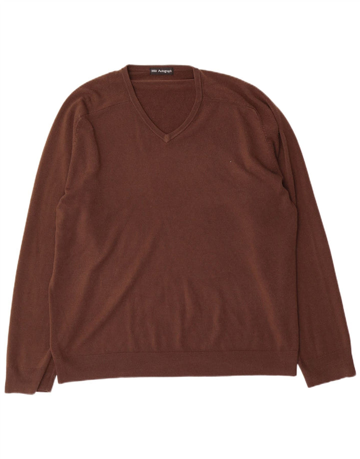 Marks & Spencer Herren Autograph V-Ausschnitt Pullover Pullover XL Braun Acryl