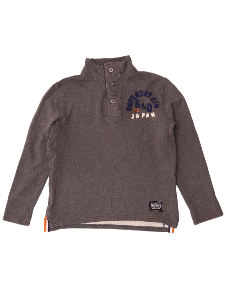 Superdry Herren-Sweatshirt mit grafischem Knopfkragen, Größe L, aus grauer Baumwolle
