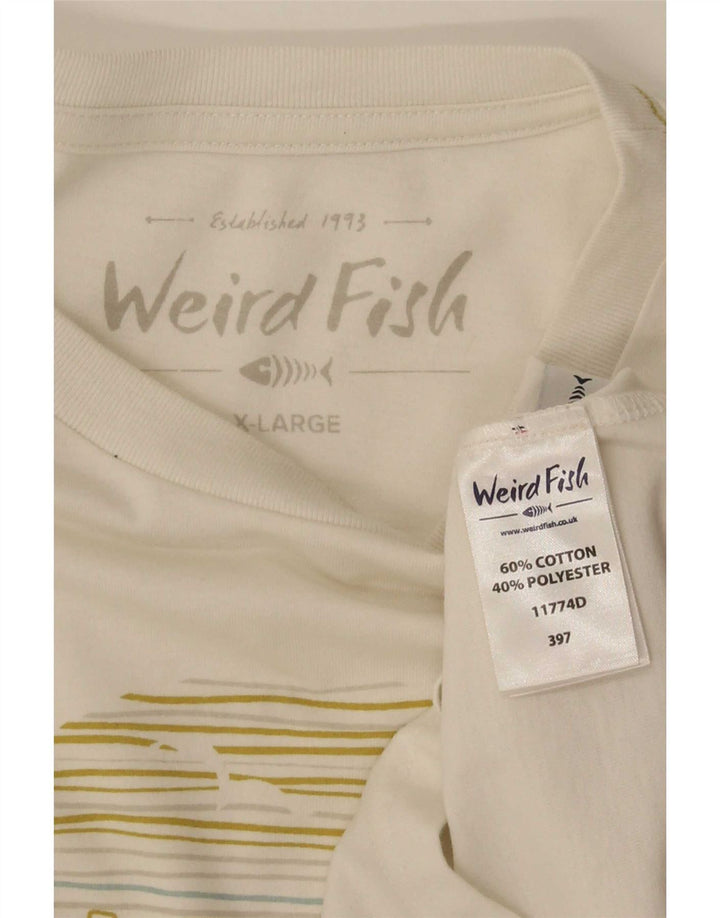 Weird Fish Herren-T-Shirt mit Grafik, XL, weiße Baumwolle