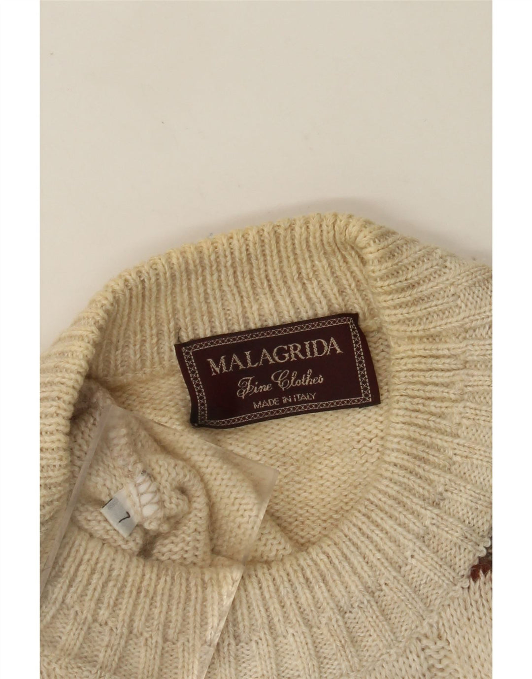 MALAGRIDA Herren-Pullover mit Rundhalsausschnitt, Größe L, Beige, Fair Isle