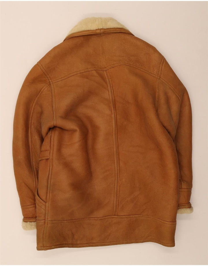 Vintage Herren Shearling Mantel IT 50 Large Braun