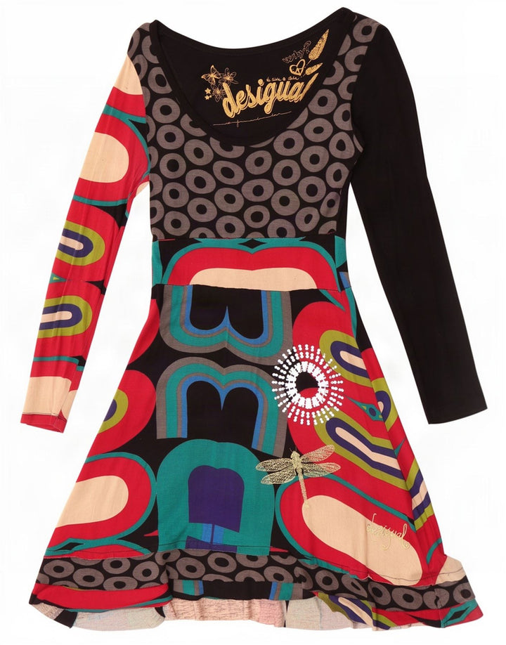 Desigual Womens Graphic A-Line Dress UK 12 Medium Mehrfarbig Geometrisch