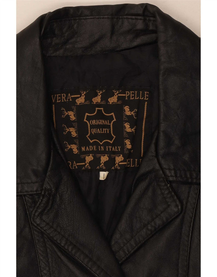 Vintage Damen 3 Knopf Leder Blazer Jacke UK 14 Large Schwarz