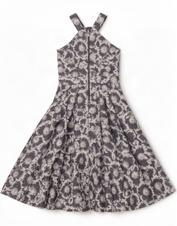 Karen Millen Damen Swing-Kleid UK 10 Small Marineblaue Viskose mit Blumenmuster