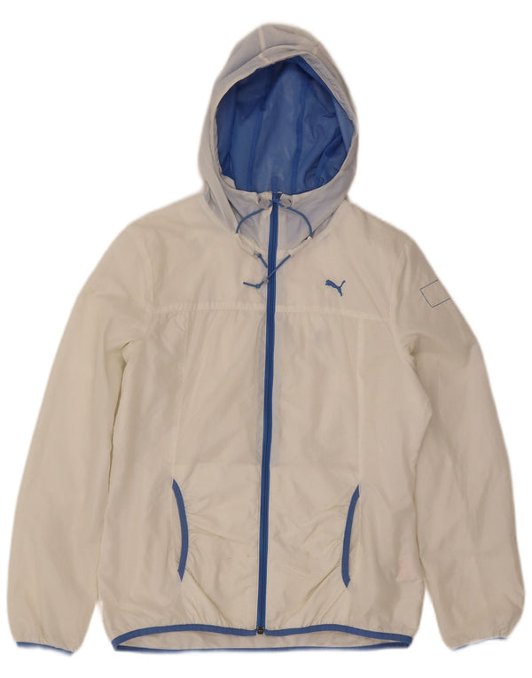 Puma Damen-Regenjacke mit Kapuze, UK 14, großes weißes Nylon