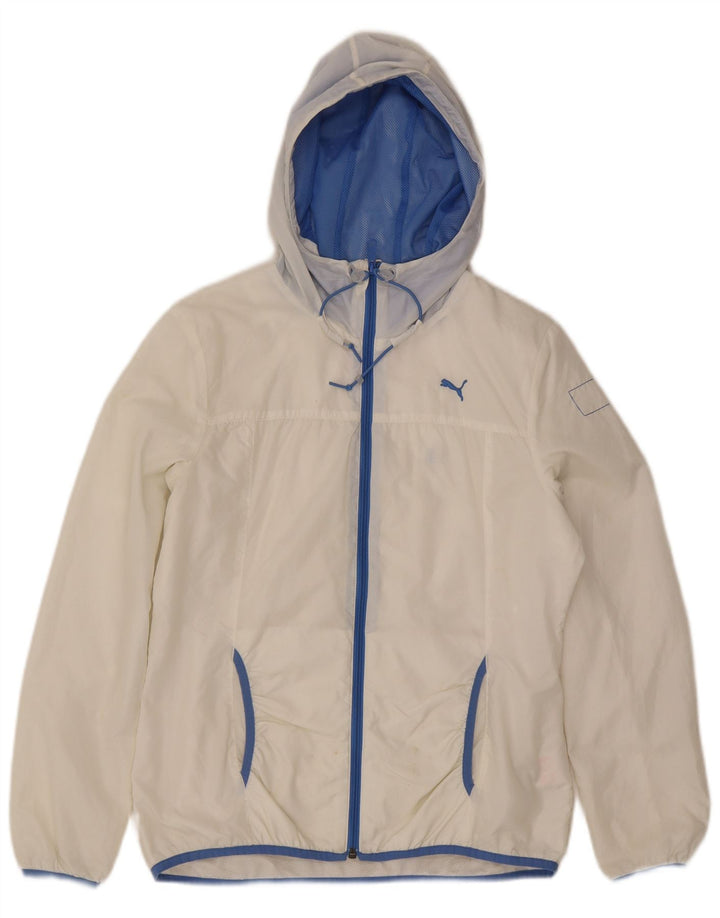 Puma Damen-Regenjacke mit Kapuze, UK 14, großes weißes Nylon