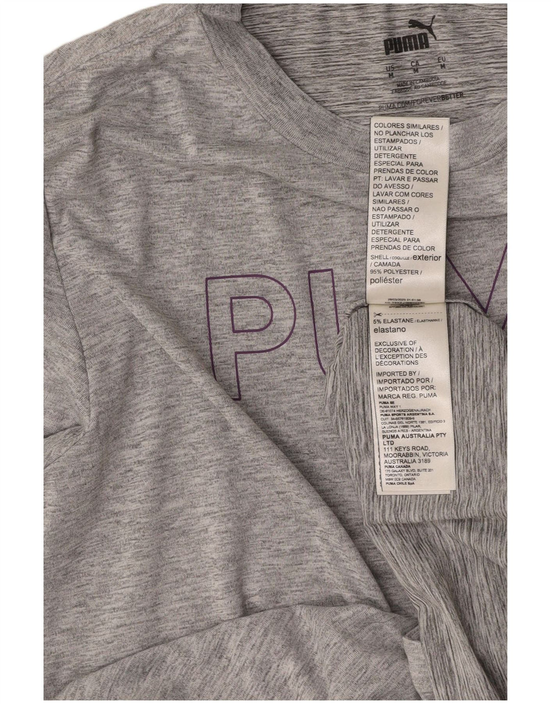 PUMA Damen Graphic Top Langarm UK 14 Mittelgrau geflecktes Polyester