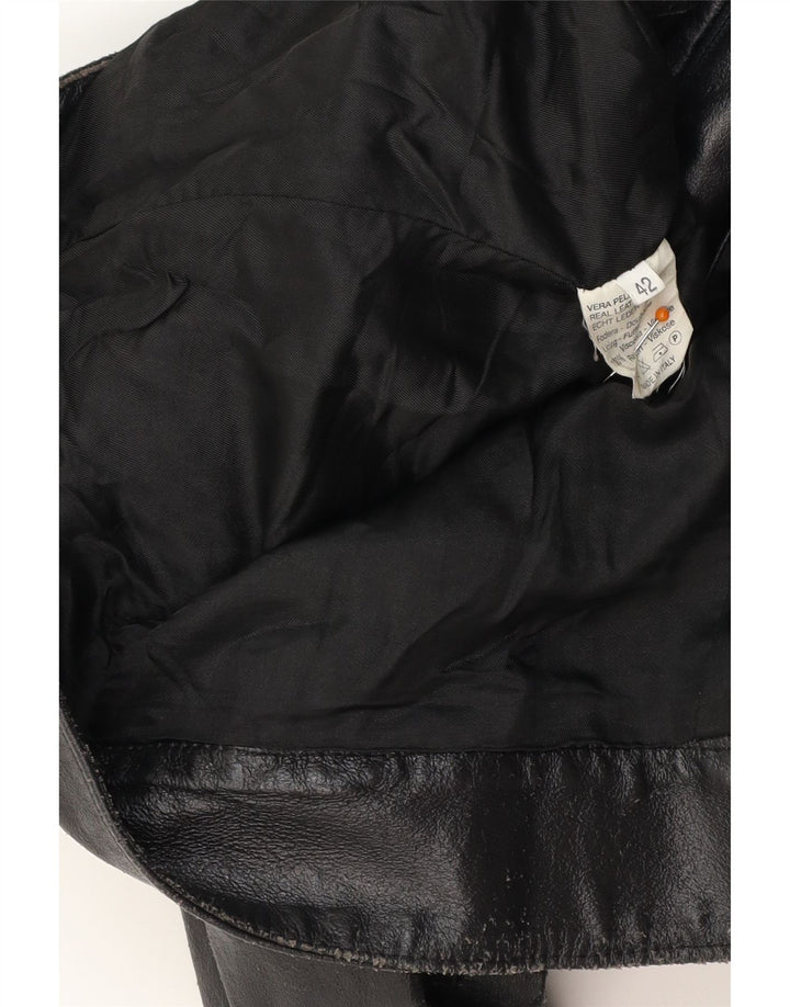 VINTAGE Damen Leder-Racer-Jacke IT 42 Mittelschwarzes Leder