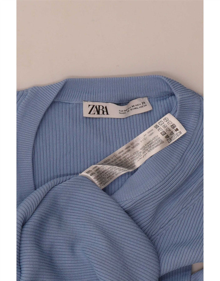 Zara Damen Top Langarm UK 12 Mittelblaue Viskose