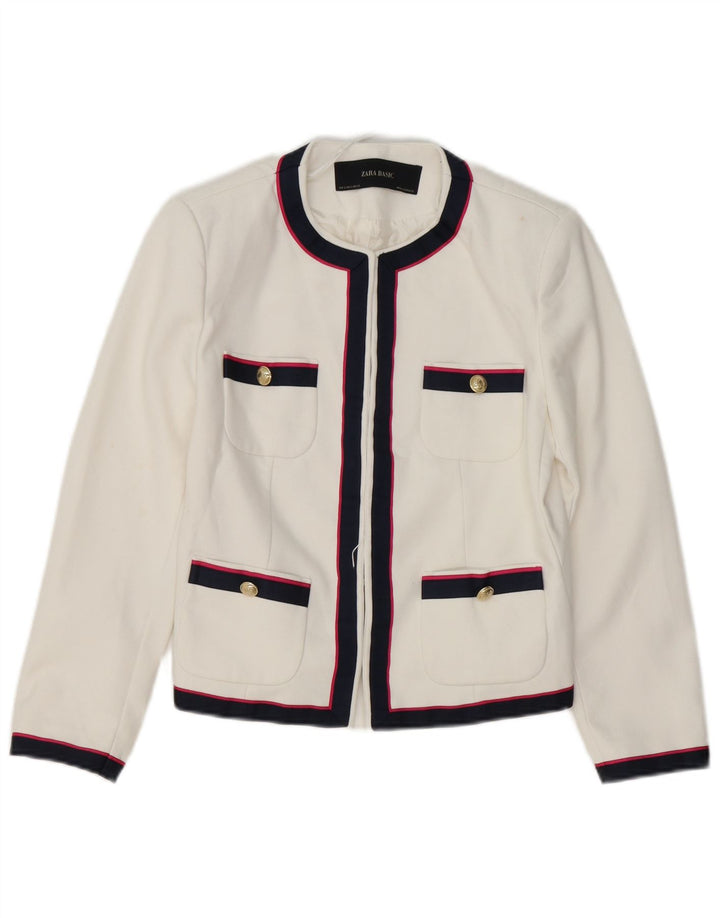 Zara Damen Blazer Jacke UK 10 Small Weiß gestreift