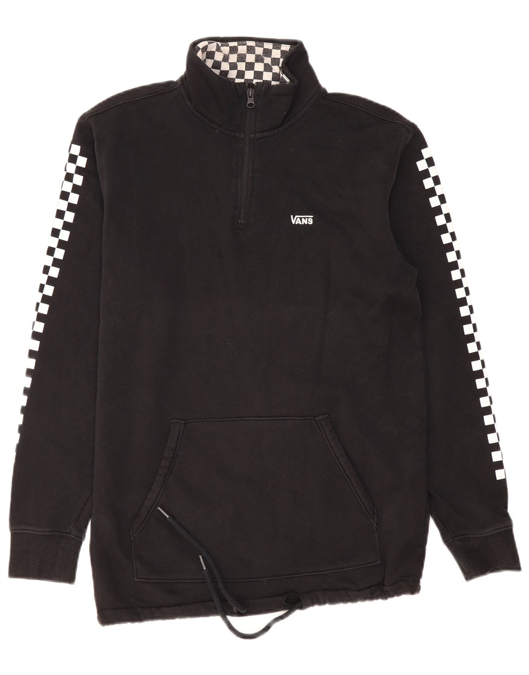 Vans Herren-Sweatshirt mit Reißverschluss am Hals, klein, aus schwarzer, geometrischer Baumwolle