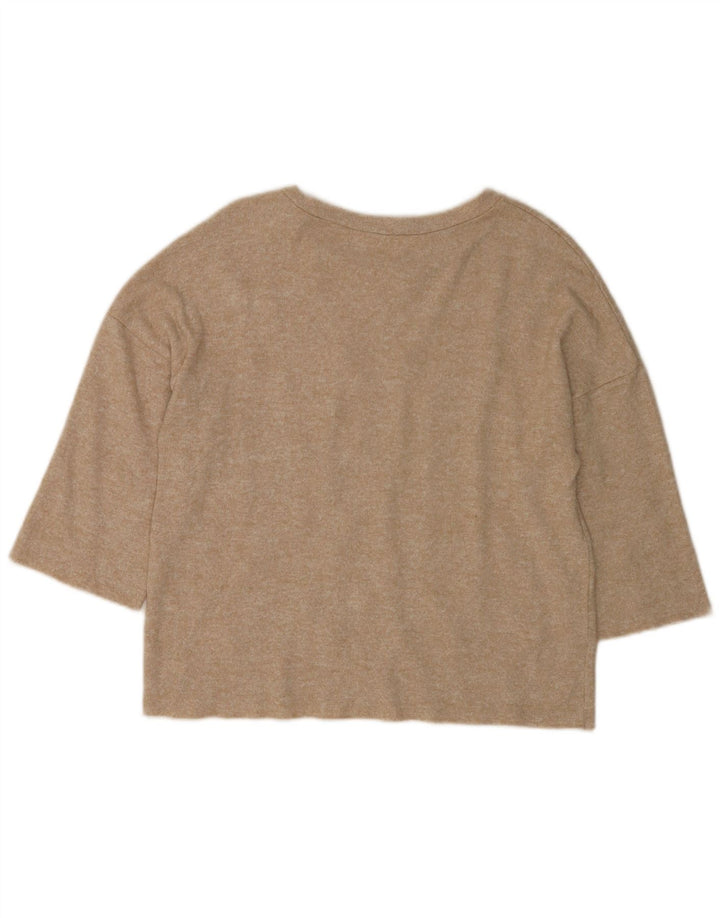 Zara Damen-Blusenoberteil mit 3/4-Ärmeln, Gr. 40, Größe S, Beige, gepunktet