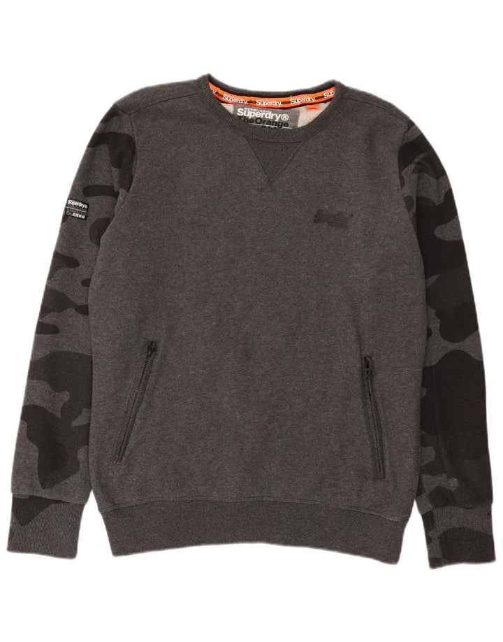 Superdry Herren-Sweatshirt-Pullover aus mittelgrauer Camouflage-Baumwolle